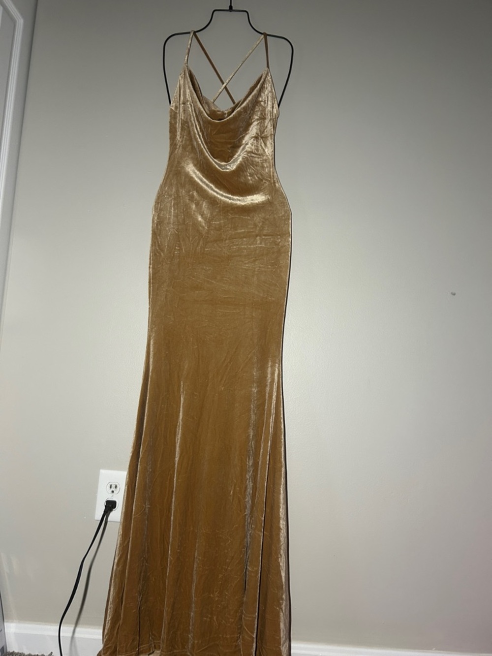 2for20 - Golden Brown Caramel Velvet Cowl Neck Maxi Dress with Spaghetti Straps